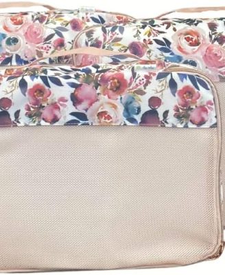 Itzy Ritzy Packing Cubes for Travel – Set of 3 Large Packing Cubes or Travel Organizers; Each Cube Features a Mesh Top, Double Zippers and a Fabric Handle; Large Sizes (Blush Floral)