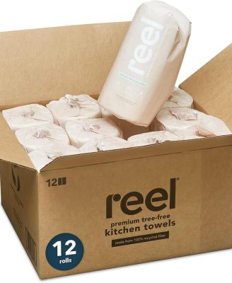 Reel Premium Recycled Paper Towels- 12 Rolls, 2-Ply Made From Tree-Free, 100% Recycled Paper - Eco-Friendly, Hypoallergenic and Zero Plastic Packaging