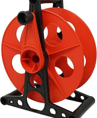 Woods E103 E-103 Wheel, Holds Up to 150 16/3 Extension 125 Feet of 14/3 Gauge Cord, Holiday, Rope, Hose Reel Storage and Light Wire, Heavy Duty Plastic, red and black